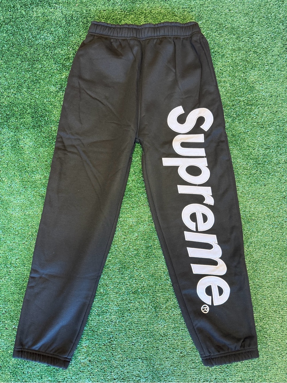 Supreme Black Joggers with Large White Side Logo